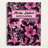 Roze en Zwarte Hibiscus Bloemen Planner (Voorkant)