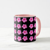 Roze en zwarte hibiscus-ventilator, Mok met combok (Voorkant rechts)