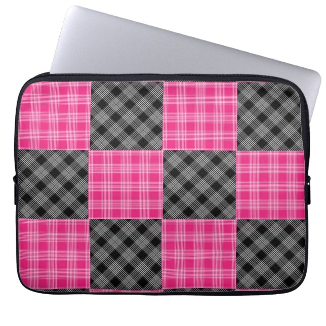 Roze en zwarte Hoesje Laptop Sleeve (Voorkant)
