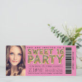 Roze en zwarte Hollywood Glam Sweet 16 Ticket Kaart (Staand voorkant)