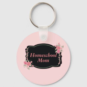  roze en zwarte Homeschool Mam Floral Sleutelhanger