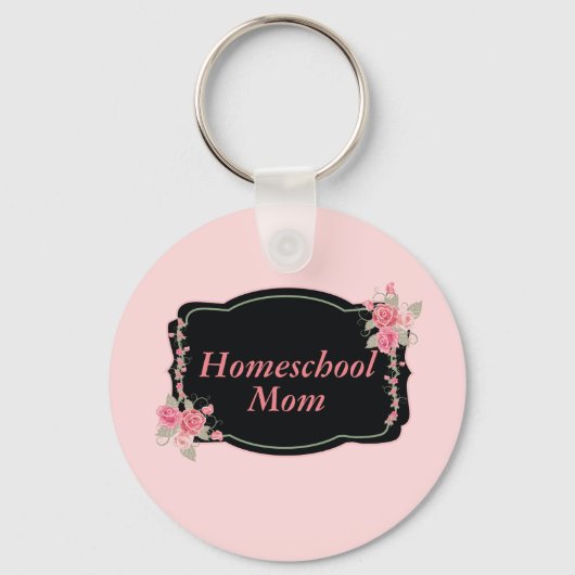  roze en zwarte Homeschool Mam Floral Sleutelhanger (Voorkant)