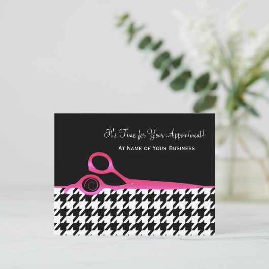 Roze en Zwarte Houndstooth Salon Benoeming Briefkaart (Staand voorkant)