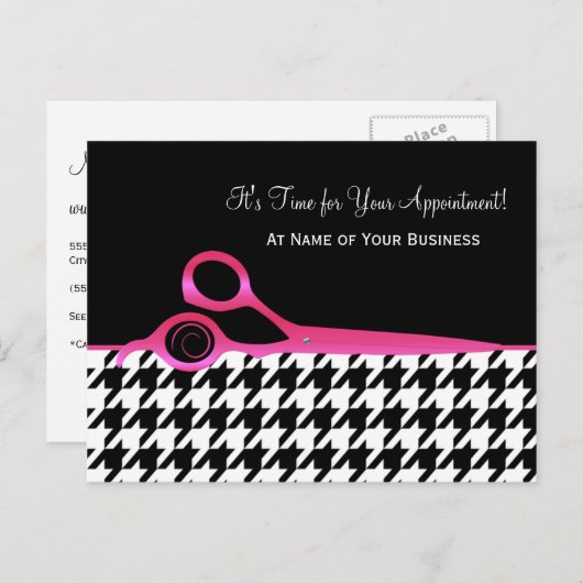 Roze en Zwarte Houndstooth Salon Benoeming Briefkaart (Voorkant / Achterkant)