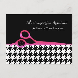 Roze en Zwarte Houndstooth Salon Benoeming Briefkaart