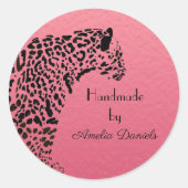 Roze en Zwarte Jaguar Handgemaakt door Ronde Sticker (Voorkant)