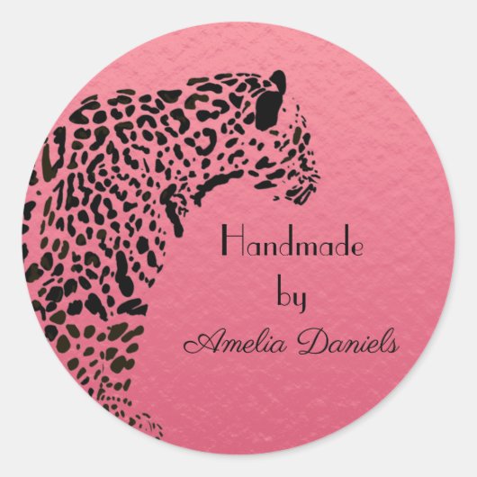 Roze en Zwarte Jaguar Handgemaakt door Ronde Sticker (Voorkant)