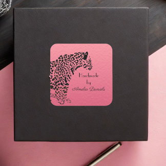 Roze en Zwarte Jaguar Handgemaakt door Vierkante Sticker