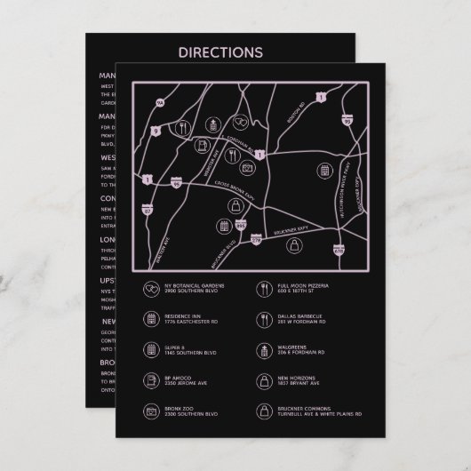 Roze en zwarte kaart voor aangepaste bruiloft (Voorkant / Achterkant)