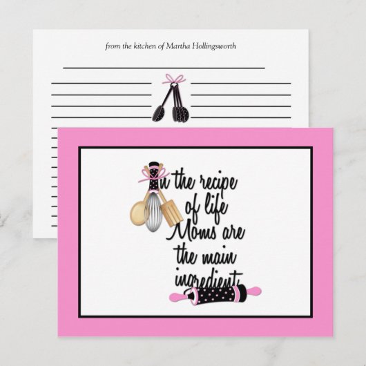 Roze en zwarte kaart voor mammaontvangst (Voorkant / Achterkant)