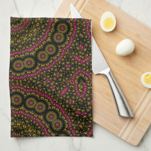 Roze en zwarte Kaleidoscoop Theedoek