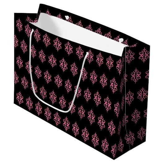 Roze en Zwarte Kant Geschenkzak Large Cadeautasje (Voorkant Gekanteld)