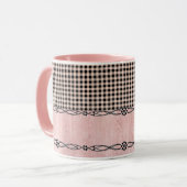 Roze en zwarte karos koffiemok mok (Voorkant links)