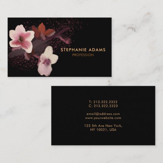  roze en zwarte kersen bloesem schilderen visitekaartje (Voorkant / Achterkant)