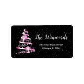 Roze en zwarte kerstboom etiket (Voorkant)