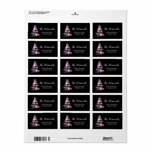 Roze en zwarte kerstboom etiket (Full Sheet)