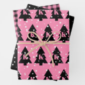 Roze en zwarte kerstboom inpakpapier vel (In situ)