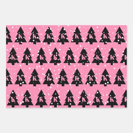 Roze en zwarte kerstboom inpakpapier vel (Voorkant)