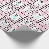 Roze en zwarte kerstcadeaubonen cadeaupapier (Hoek)