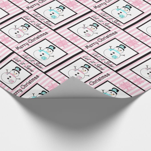 Roze en zwarte kerstcadeaubonen cadeaupapier (Hoek)