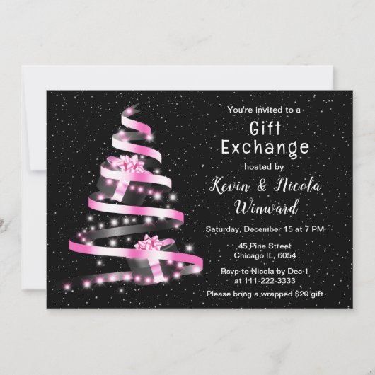 Roze en zwarte kerstcadeauuitwisseling kaart (Voorkant)
