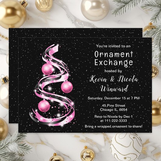 Roze en zwarte kerstsierruil kaart