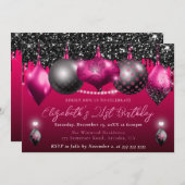 Roze en zwarte kerstversiering 21e verjaardag kaart (Voorkant / Achterkant)