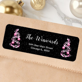 Roze en zwarte kerstversiering etiket