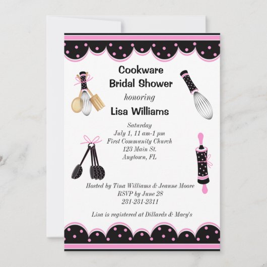 Roze en zwarte keuken Bridal Shower Invitation Kaart (Voorkant)