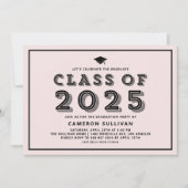 Roze en Zwarte Klasse van 2025 Pet Retro Afstudere Kaart (Voorkant)