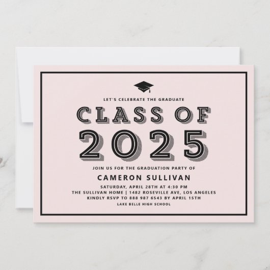 Roze en Zwarte Klasse van 2025 Pet Retro Afstudere Kaart (Voorkant)