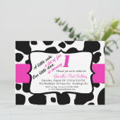 Roze en zwarte koe Afdrukmeisjes Eerste verjaardag Kaart (Staand voorkant)