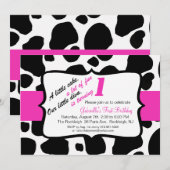 Roze en zwarte koe Afdrukmeisjes Eerste verjaardag Kaart (Voorkant / Achterkant)