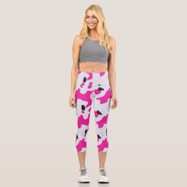 Roze en Zwarte Koe Print Pattern
