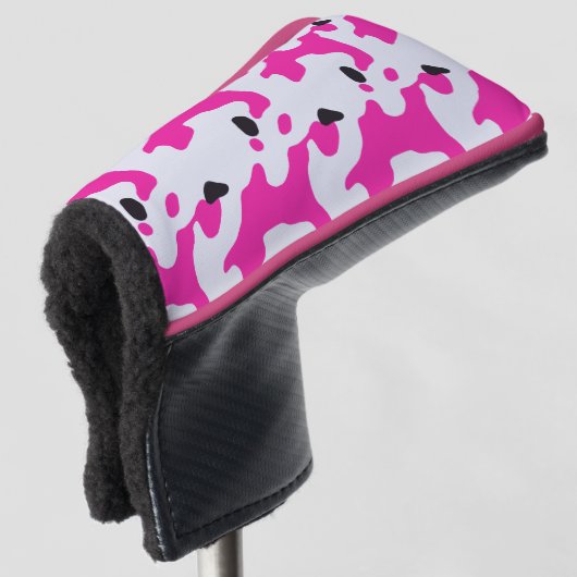 Roze en Zwarte Koe Print Pattern Golfheadcover (3/4 voorkant)