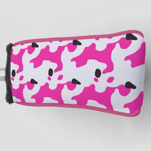 Roze en Zwarte Koe Print Pattern Golfheadcover (Voorkant)