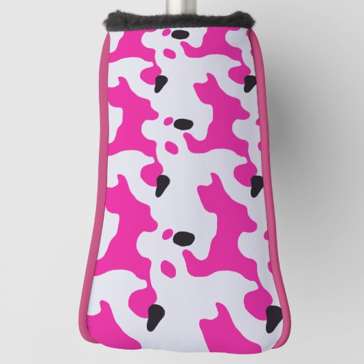 Roze en Zwarte Koe Print Pattern Golfheadcover (Draai 90)