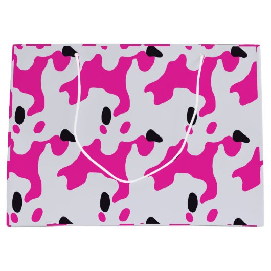 Roze en Zwarte Koe Print Pattern Groot Cadeauzakje (Voorkant)