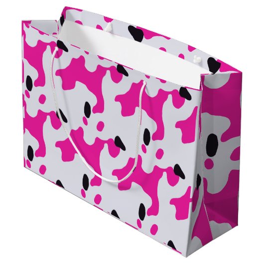 Roze en Zwarte Koe Print Pattern Groot Cadeauzakje (Achterkant Gekanteld)