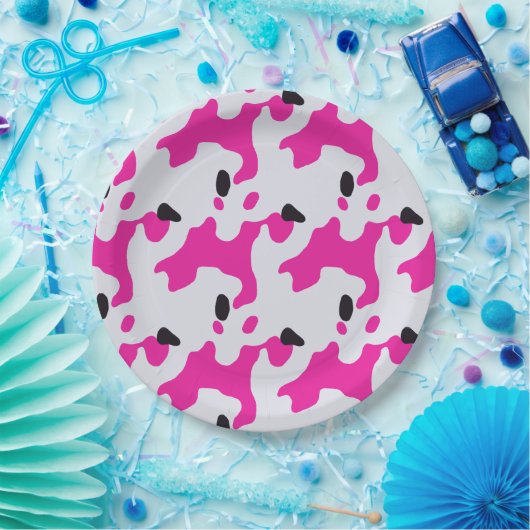 Roze en Zwarte Koe Print Pattern Papieren Bordje (Feest)