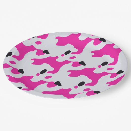 Roze en Zwarte Koe Print Pattern Papieren Bordje (Gekanteld)