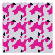 Roze en Zwarte Koe Print Pattern