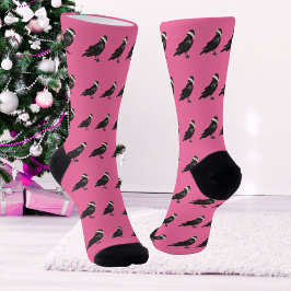 Roze en zwarte kraai Santa Merry Pinkmas Vintage Sokken
