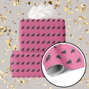 Roze en Zwarte Kraai Santa Prettig Kerstfeest Vint Cadeaupapier