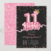 Roze en zwarte Kroonballon Elthday Kaart (Voorkant / Achterkant)