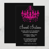 Roze en Zwarte Kroonluchter Zoete Zestien Verjaard Kaart (Voorkant / Achterkant)