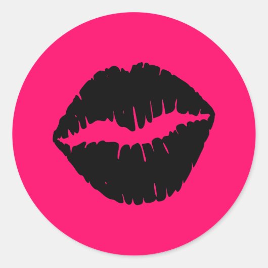 Roze en Zwarte Kus Ronde Sticker (Voorkant)