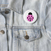 Roze en zwarte Ladybug Ronde Button 5,7 Cm (In situ)