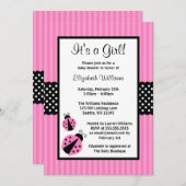 Roze en zwarte Ladybug Striped Stippen Baby shower Kaart (Voorkant / Achterkant)