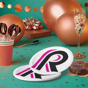 Roze en zwarte letter R Papieren Bordje
